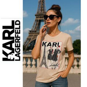 Karl Lagerfeld Pink Short Sleeve Paris Women T-Shirt (Size M)